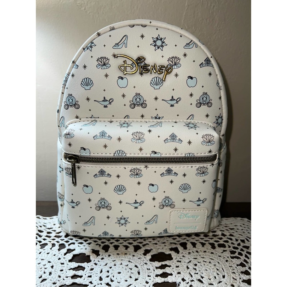 Loungefly Disney White and Light Blue Princess Icons Mini Backpack